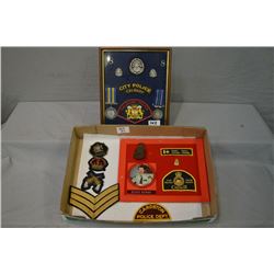 Lot of Two Items : Wooden Framed Display City of Calgary Police Display [ 5 Cap Badges, Can Police A