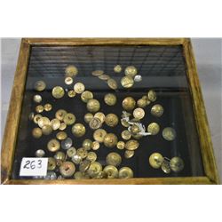 Wood Framed Display: Ant Brass Military & RCMP Collector's Buttons : R.N.W.M.P [ Smith & Wright, Bir