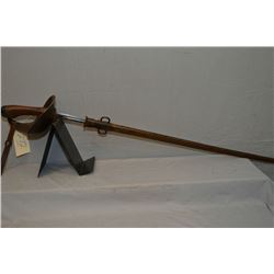 Cavalry Sword 1908 Pattern w/ metal scabbard & worn leather strap [ proof marks on blade , checkered