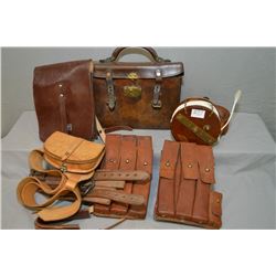 Box Lot : Antique Leather Case w/leather handle - Vintage Flap Leather Case w/compartments & shoulde