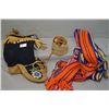 Image 1 : Tray Lot : One Pair Beaded Moccasins, Three Native Scarves, small weaved basket w/ one set mini mocc