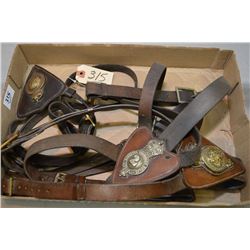 Tray Lot : Three Vintage Leather Breast Martingales for Horses [ w/ large brass badges [ Infantry Mo