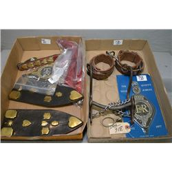 Lot of Two Trays: Ornate Horse Riding Bit w/ ornate embossed [ HONI SOIT QUI MAL Y PENSE - Pair of L