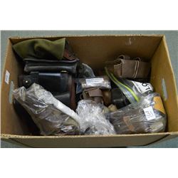 Large Box Lot : Various Military Style Leather & Canvas : Belts, Pouches, cleaning kits, etc.