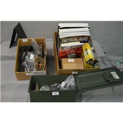 Lot of Two Boxes & Small Green Metal Military Ammo Can : Various Soft Cover Gun Books, Two Bipods - 