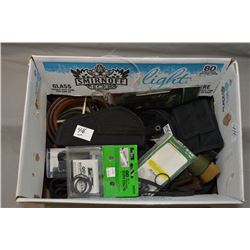 Box Lot : Two new leather belts [ one black, one brown ] - three pairs of shooting glasses - ( 2) ny