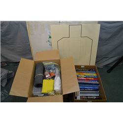 Lot of Three Boxes : Box w/ bundle of targets - Gun cleaning supplies - asstd gun books includ : Gun