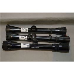 Lot of Three Scopes: Weaver K4 - 1 w/ Butler Creek Caps - Weaver K4 - C3 w/ rings & one Butler Creek