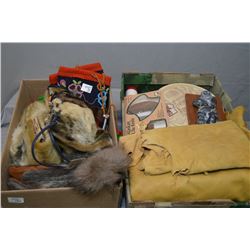 Lot of Two Boxes : Beaded Native Necklace - Two Pairs of Seal Skin Mitts - Seal Skin Purse - Two Pai