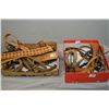 Image 1 : Lot : 2 Trays ; Modern Leather Hackamore w/reins - 2 leather shell belts - halter, etc.