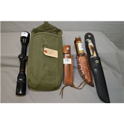 Green Canvas Case : Bushnell Scope Chief VI 3 x 9 Power - Buck Model 105V Hunting Knife w/sheath - C