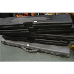 Lot : Five Black Hard Plastic Luggage Style Gun Cases [ four single, one double ]