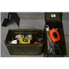 Image 1 : Lot of Two Small Green Metal Military Ammo Boxes : full of various hand tools, tape measure, allan w