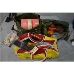 Lot of Three Bags : Four Gun Rests - Elk Call - Vintage Powder Tin - 2 Duck Decoy Bags - cleaning su