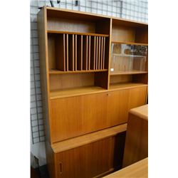 Semi contemporary teak wall unit with locking secretary surface and record storage