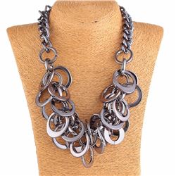 Round Circle geometric chandelier black Necklace set