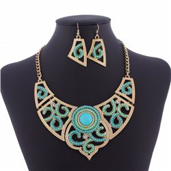 Luxury Ethnic blue necklace earring Set