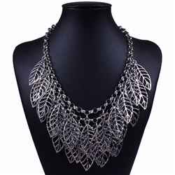 Multilayer leaf antique silver elegant necklace set
