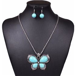 Blue Turquoise Tutterfly Necklace Earrings set
