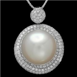 14K Gold Pearl 1.72ct Diamond Pendant