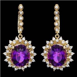 14k Gold 15.00ct Amethyst 2.00ct Diamond Earrings