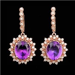 14k Rose 10.00ct Amethyst 1.85ct Diamond Earrings