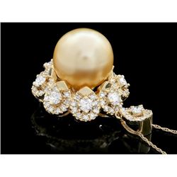 14k Yellow Gold 15mm Pearl 3.00ct Diamond Pendant