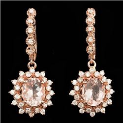 14k Rose 4.00ct Morganite 1.60ct Diamond Earrings