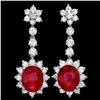 Image 1 : 14k Gold 10.00ct Ruby 3.90ct Diamond Earrings