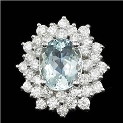 14k Gold 2.50ct Aquamarine 2.40ct Diamond Ring