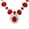 Image 2 : 14k Gold 72.00ct Ruby 1.30ct Diamond Necklace