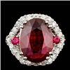 Image 1 : 14k White Gold 7.3ct Ruby 1.20ct Diamond Ring