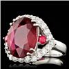 Image 2 : 14k White Gold 7.3ct Ruby 1.20ct Diamond Ring