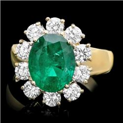 14k Gold 3.50ct Emerald 1.30ct Diamond Ring