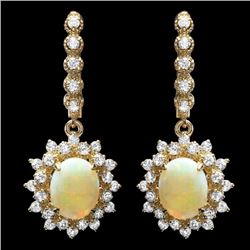 14k Gold 2.50ct Opal 1.85ct Diamond Earrings