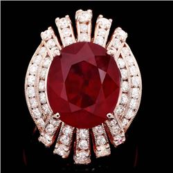 14k Rose Gold 11.80ct Ruby 1.80ct Diamond Ring