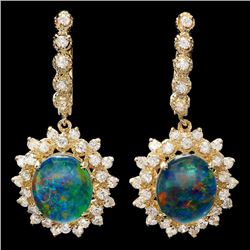 14k Gold 4.50ct Triplet Opal 2ct Diamond Earrings