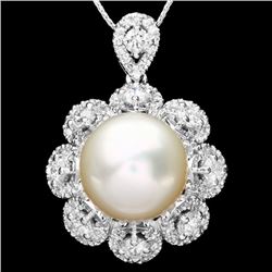 14k Gold 14 X 14mm Pearl 3ct Diamond Pendant