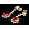 Image 2 : 14k Gold 9.50ct Ruby 3.90ct Diamond Earrings