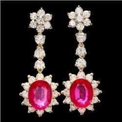14k Gold 6.00ct Ruby 3.0ct Diamond Earrings