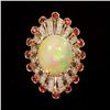 14K Gold 13.28ct Opal, 1.28ct Orange Sapphire 1.10ct Diamond Ring
