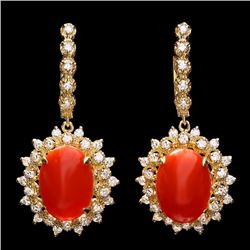 14k Gold 9.50ct Coral 1.60ct Diamond Earrings