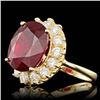 Image 2 : 14k Yellow Gold 12.00ct Ruby 1.45ct Diamond Ring