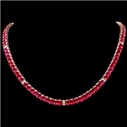 14k Gold 52.70ct Ruby 1.30ct Diamond Necklace