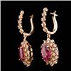 Image 2 : 14k Rose Gold 9.00ct Ruby 1.60ct Diamond Earrings