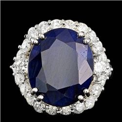 14k Gold 11.50ct Sapphire 1.70ct Diamond Ring