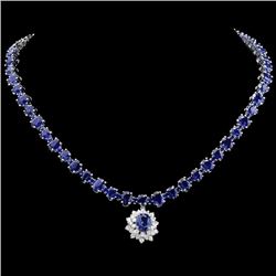 14k Gold 49.5ct Sapphire 1.70ct Diamond Necklace