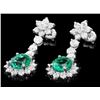 Image 1 : 14k Gold 4ct Emerald 3.20ct Diamond Earrings
