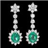 Image 3 : 14k Gold 4ct Emerald 3.20ct Diamond Earrings