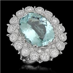 14K Gold 14.97ct Aquamarine 2.75ct Diamond Ring